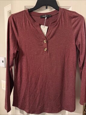 Autocraft Women's Long-Sleeve Henley Top in Dusty Rose